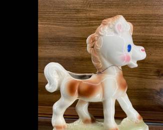 a Vintage 1950s Rempel Diamond Pottery "Frisky The Pony" figurine (repaired)