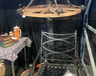 Wagon Wheel Chandelier, Outdoor black iron swivel chair