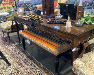 Console table with 2 leaves Bench, Navajo wall hanging, Accessories