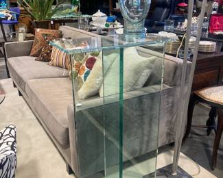 Room & Board grey suede sofa