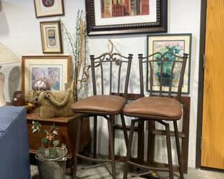 Swivel bar stools, art work
