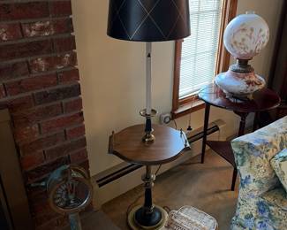 Vintage floor lamp, brass and wood