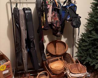 Garment bags  duffle bags. Baskets 