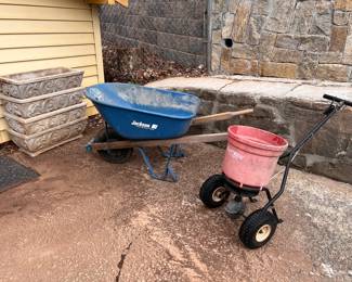 Wheel barrow, spreader, planters