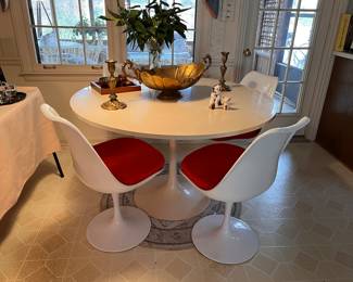 Vintage table, newer chairs, brass, misc