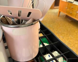Kitchen - pink Utensil holder with utensils