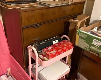 Bedroom 1 - pink shelves - Dresser - more items