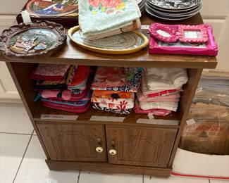 Kitchen - Cabinet with Collectible plates, dish towels and more