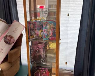 Glass cabinet with lights and 4 shelves for storage - as you enter