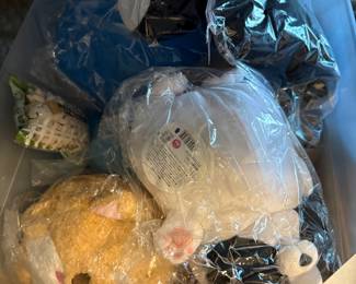 Downstairs room -  Stuffed animals in plastic