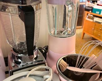 Kitchen - Pink blender in back and Pink Utensil holder with utensils