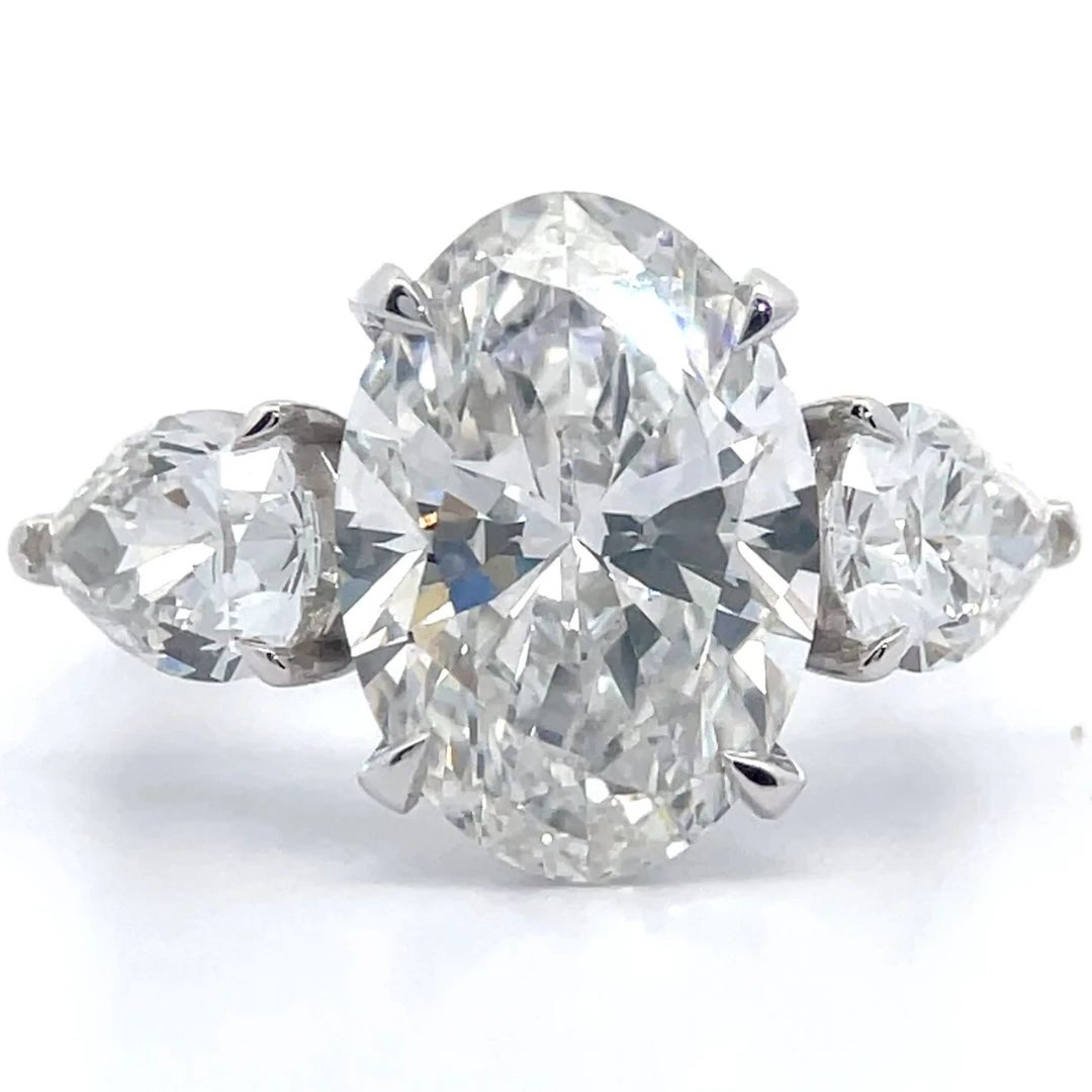 7.50 Carat Diamond Oval & Pear Three-Stone Ring in 14k Gold