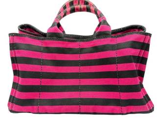 Prada Pink x Black Canapa Canvas Border Tote Bag