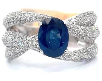 EFFY 2.13 Carat Natural Sapphire & Pavé Natural Diamond Braided Ring in 14k White Gold