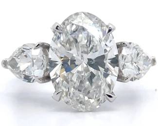 7.50 Carat Diamond Oval & Pear Three-Stone Ring in 14k Gold