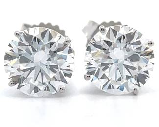 Classic 3.95 Carat Diamond Round Solitaire Stud Earrings in White 14k Gold