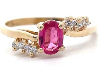 Oval Natural Pink Tourmaline & Natural Diamond Bypass Ring in 14k Yellow Gold