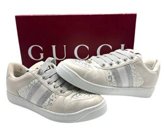 Gucci White Leather Ace Sneakers with Crystal & Web Detail – Size 35.5