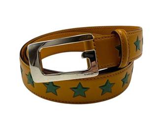 Gucci Yellow Leather Star Appliqué Belt – Size 80/32