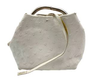 Prada Ivory Ostrich Leather Ring Handle Bag