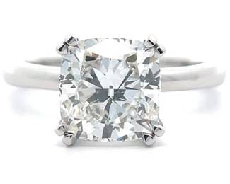 3.08 Carat Diamond Square Cushion Brilliant Solitaire Ring in 14k White Gold
