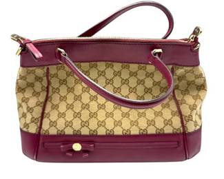 Gucci GG Canvas & Burgundy Leather Shoulder Bag