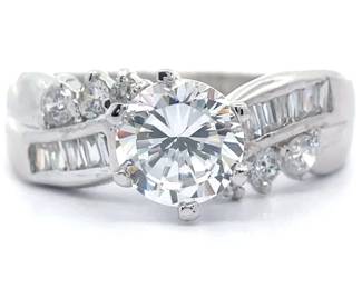 Cubic Zirconia Round Brilliant & Baguette Double Row Curved Engagement Ring