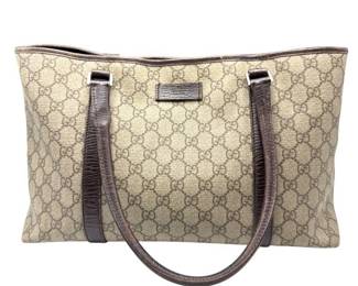 Gucci GG Canvas Tote with Brown Leather Trim