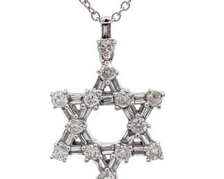 Natural Diamond Star of David Pendant Necklace in 14k White Gold