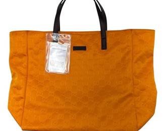 Gucci Orange GG Canvas Tote with Brown Leather Handles