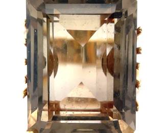 Large 20 CARAT Emerald Cut Natural Smoky Quartz Solitaire Orbital Ring (16.20 Grams!) in 14k Yellow Gold