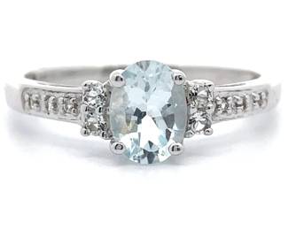 0.83 Carat Natural Aquamarine & White Topaz Cluster Ring