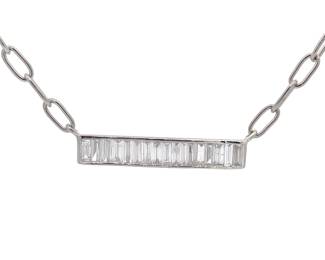 0.90 Carat Diamond Baguette Bar Pendant Paperclip Chain Layering Necklace