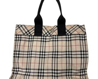 Burberry Nova Check Canvas Tote Bag with Black Handles