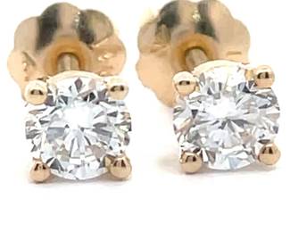 0.50 Carat Diamond Round Solitaire Stud Screw Back Earrings in 14k Gold
