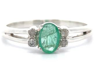 Natural Emerald & Natural Diamond Split Shank Ring