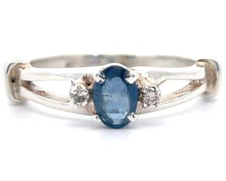 Natural Blue Sapphire & Natural Diamond Split Shank Ring