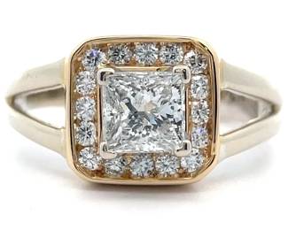 1.25 Carat Natural Diamond Square Princess Halo Split Shank Ring in 14k Gold