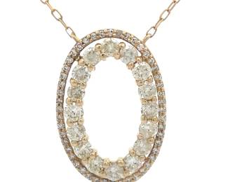 1 Carat Natural Diamond Double Oval Halo Pendant Necklace in Yellow Gold