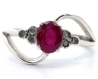 Natural Ruby & Natural Diamond Split Shank Orbital Ring