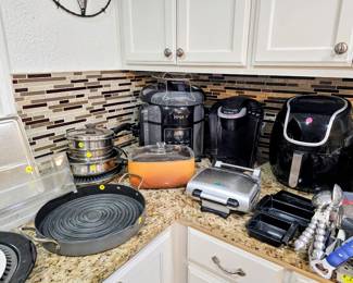 Small kitchen appliances, cookware. 