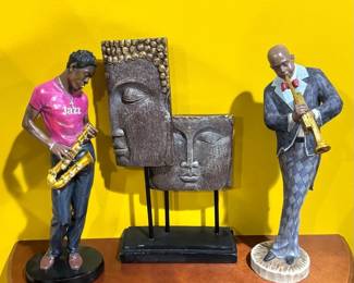 Jazz Musician Figurines and Buddha Face Decor Set