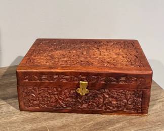 Antique Hand Carved Rosewood Jewelry Box
