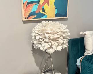 Feather Table Lamp with Mirrored Nightstand