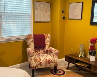 Floral Upholstered Wingback Accent Chair with MidCentury Modern Side Table