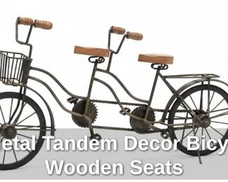 Black Metal Tandem Decor Bicycle with Wooden Seats