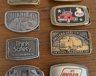 8 Vintage Belt Buckles Including Brass Bronze Aluminum