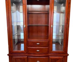 Lighted Display Cabinet with 4 Drawers 2 Cubby Storage and 8 Glass Shelves