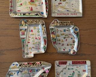 6 Metal Souvenir Trinket Dishes Ashtrays Japan