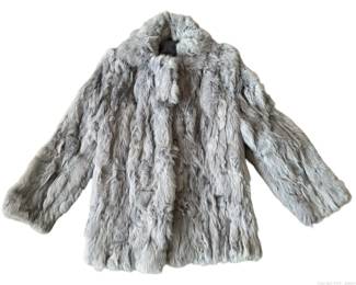 Vintage 1970s Real Rabbit Fur Gray Coat Size Medium Made in France